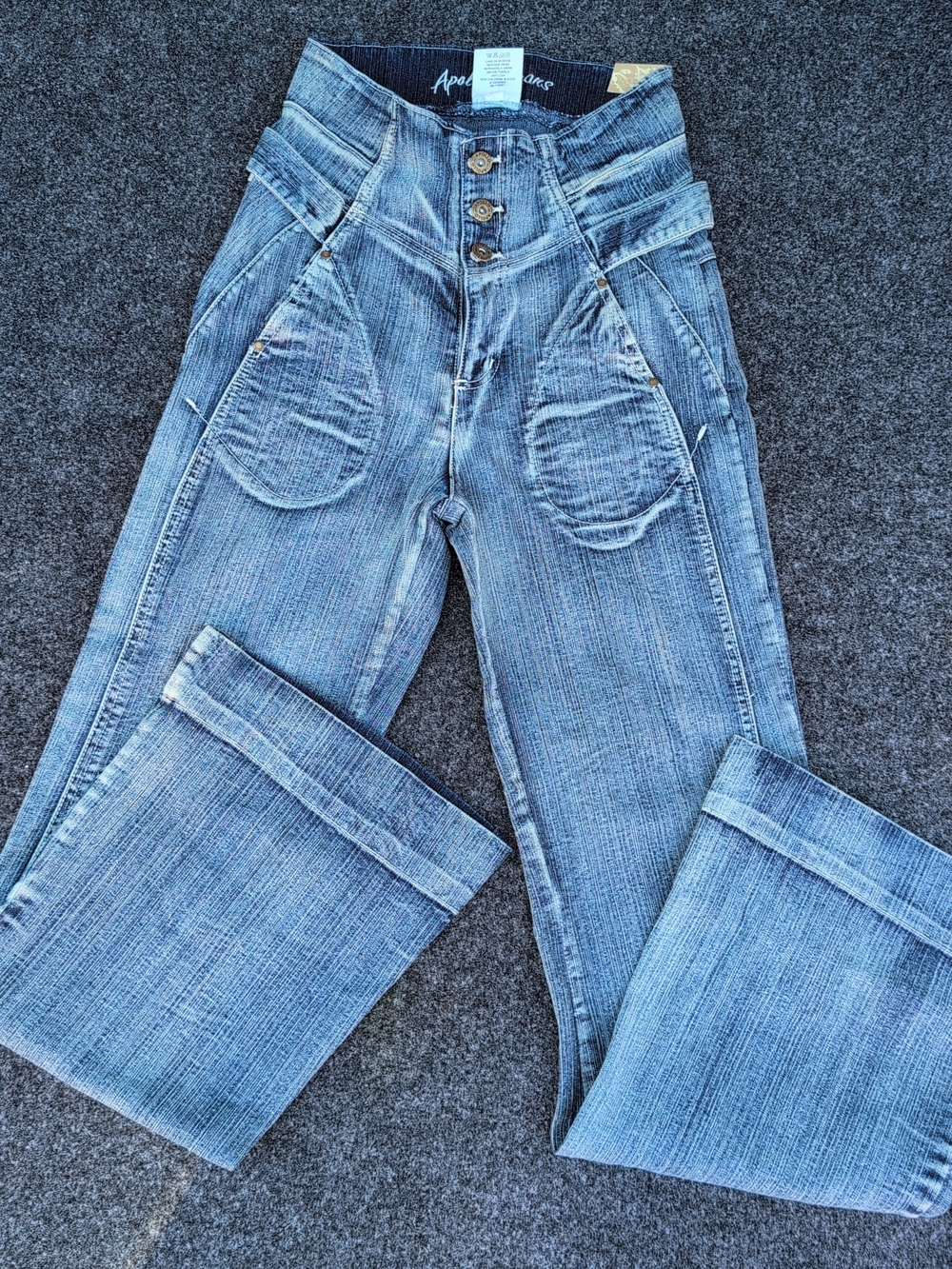 Vtg Apollo Jeans Womens 5 6 Blue Flared Bell Bottoms High Rise Hippie Boho Y2K